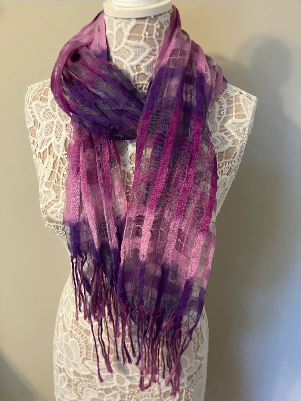Purple & Pink Lightweight Textured Women's Scarf - Picture 2 of 4